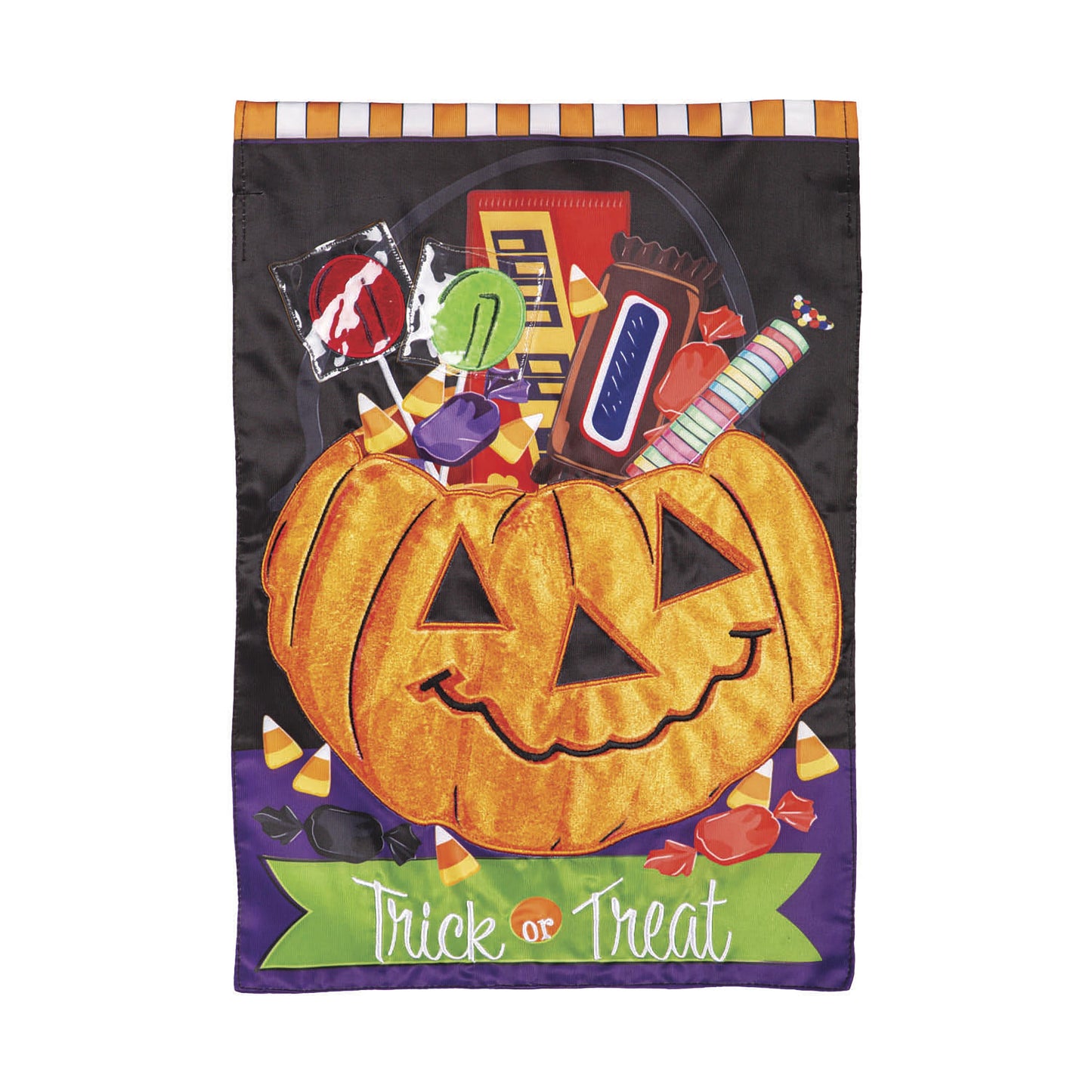 Trick or Treat Halloween Jack O'Lantern Pumpkin Bucket Applique Garden Flag