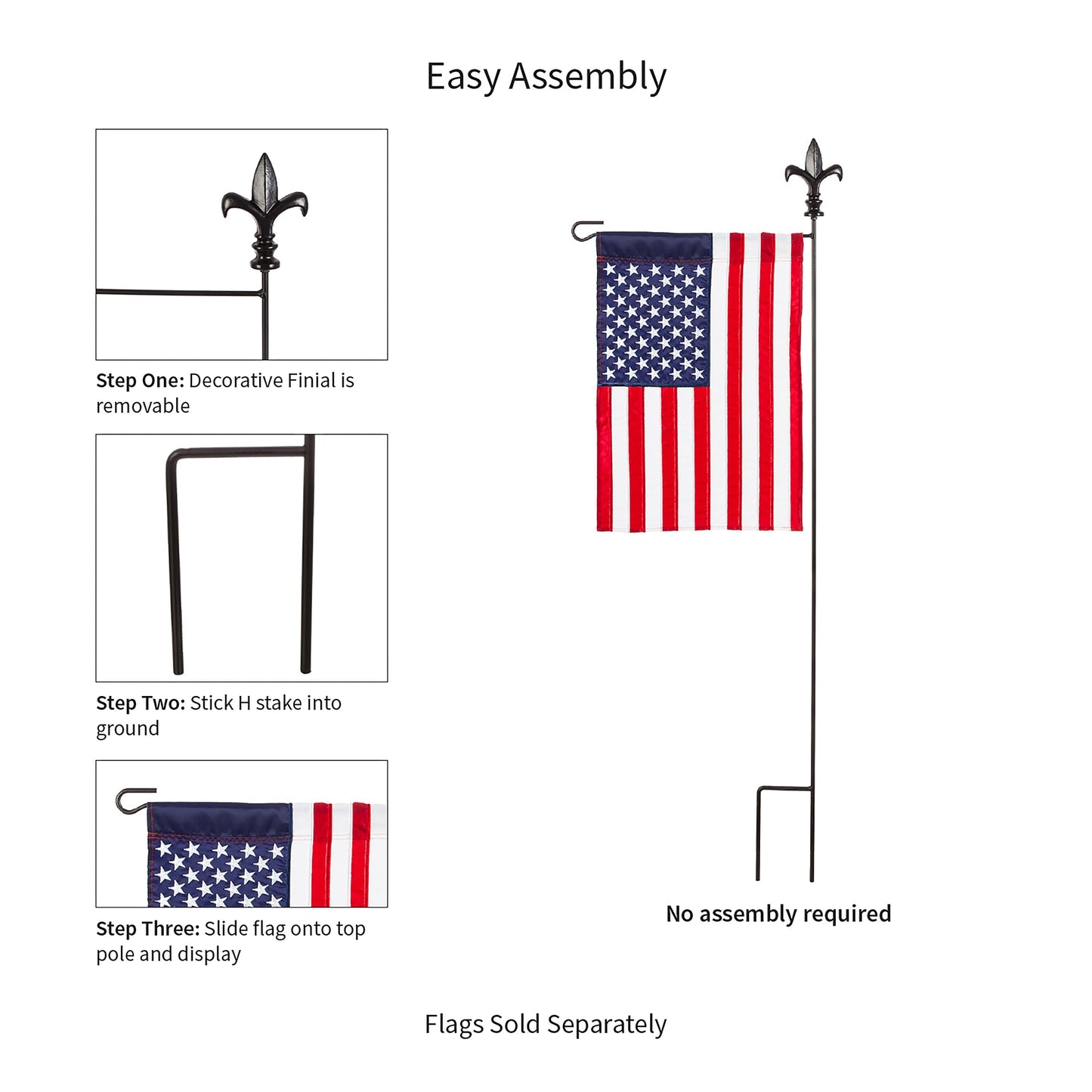 Black Fleur de Lis Garden Size Flag Pole