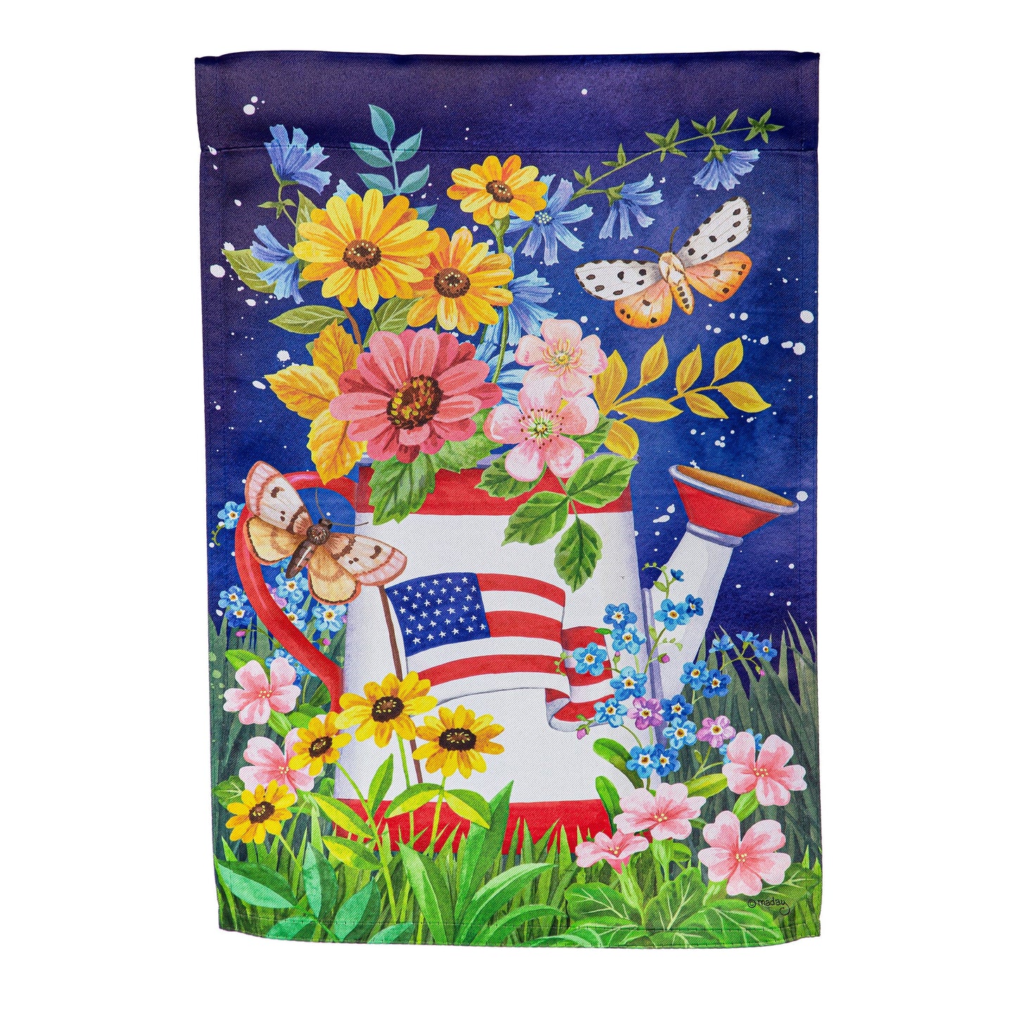 White Watering Can Suede Garden Flag
