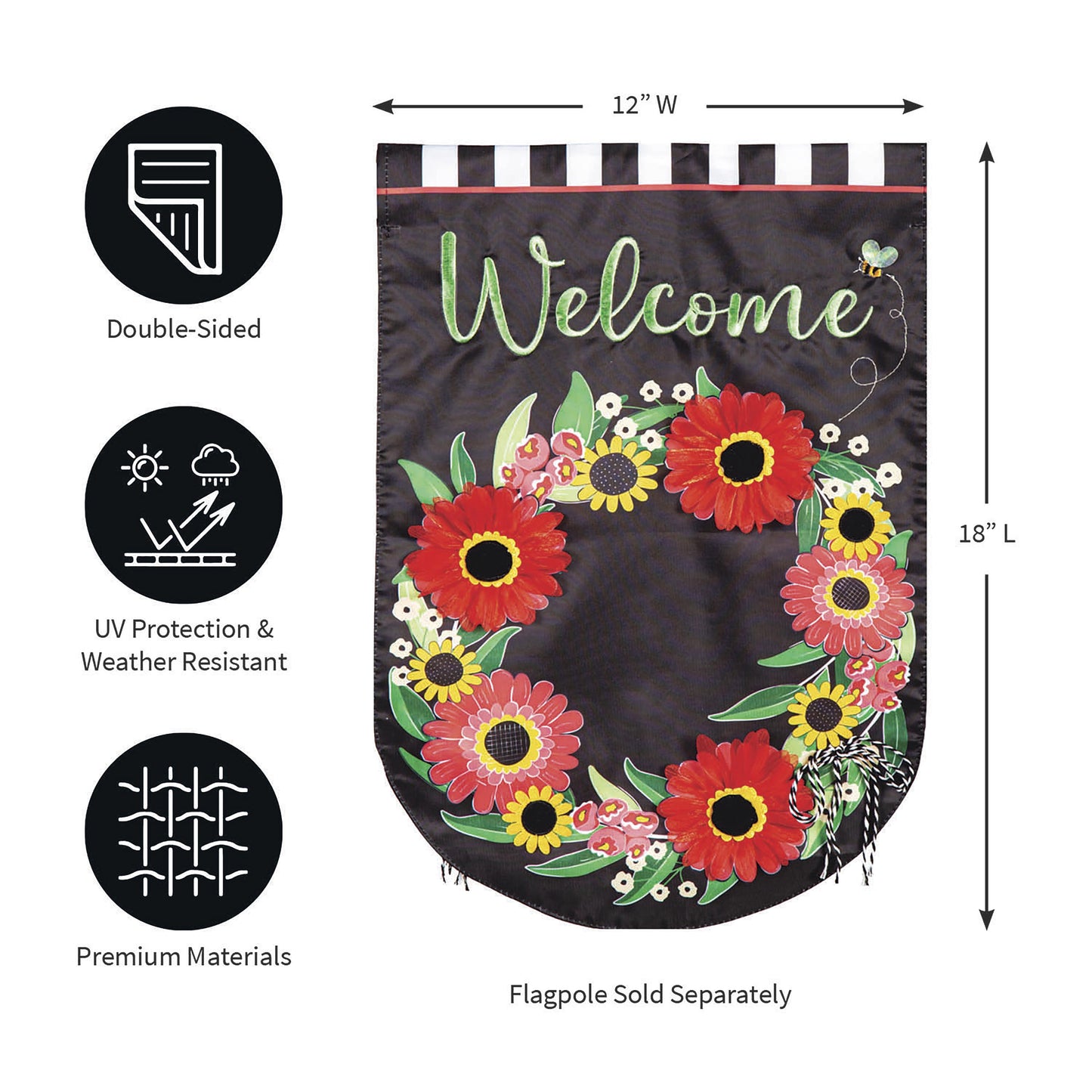 Welcome Wreath Applique Garden Flag