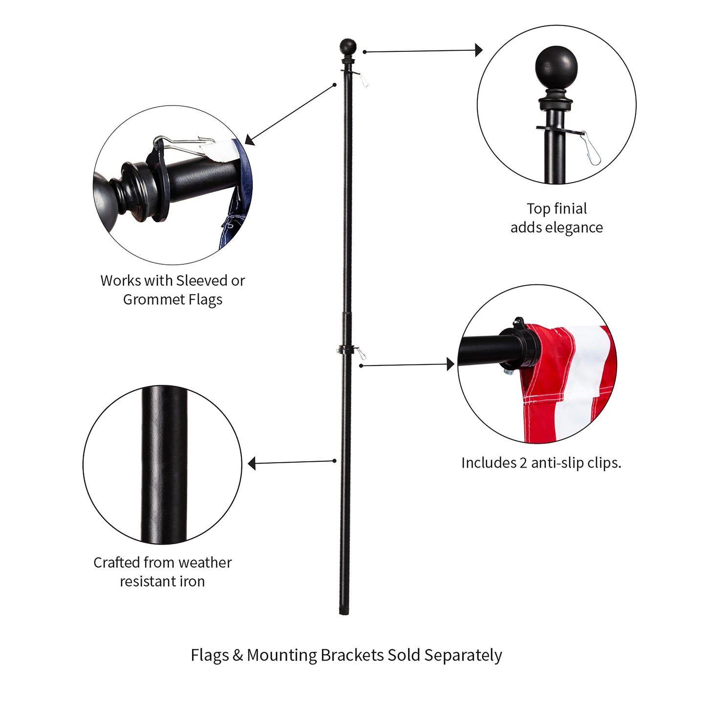 Extendable Metal House Flag Pole, Black