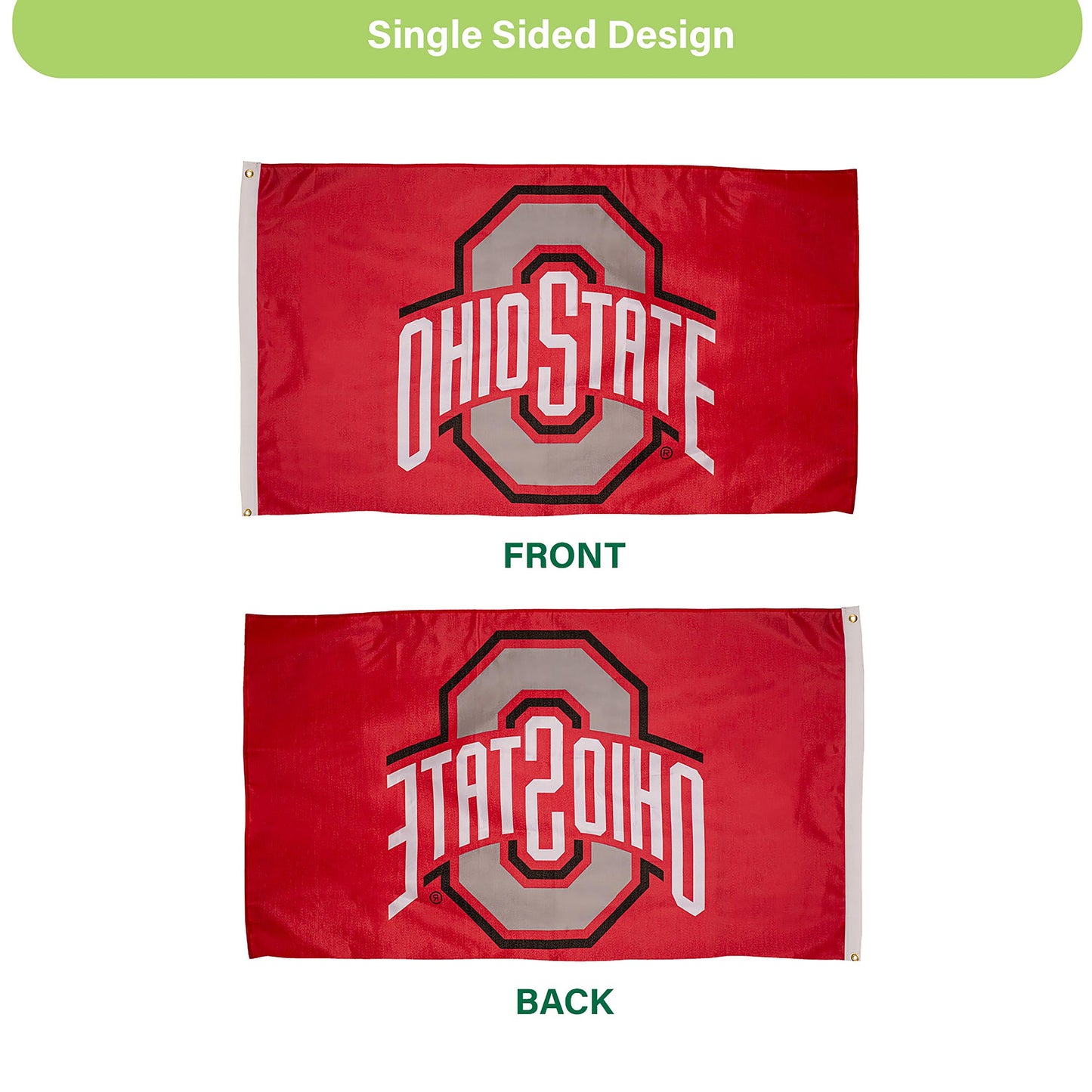 Ohio State University Single Sided Flag with 2 Grommets, 3'x5'
