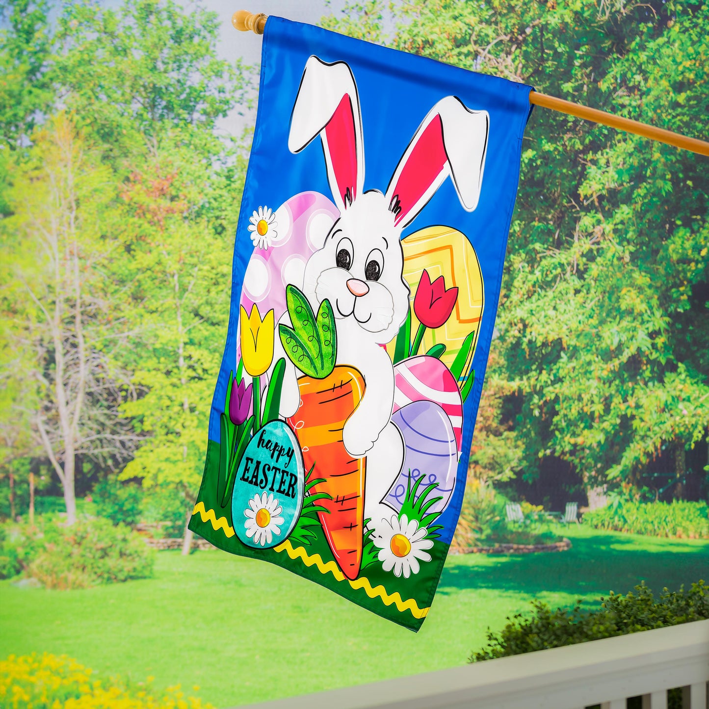 Happy Easter Bunny and Carrot Applique House Flag