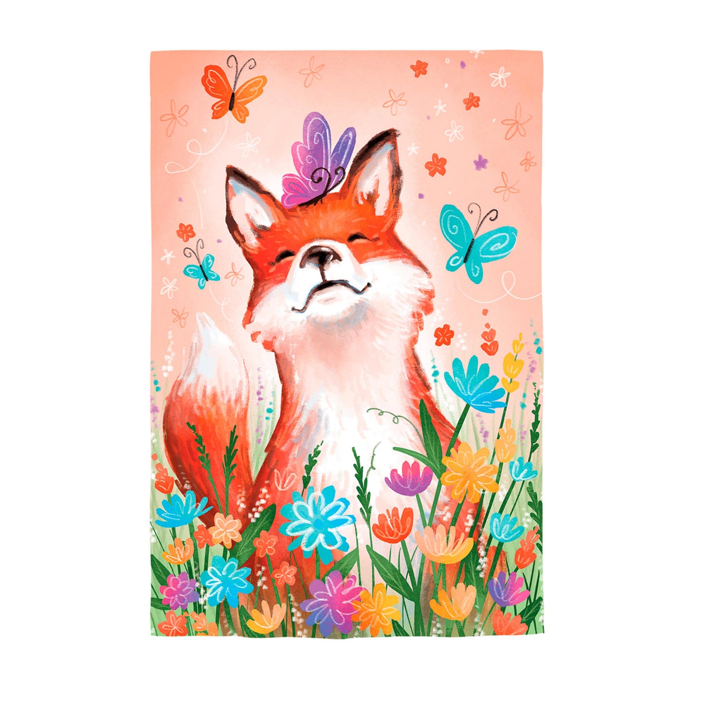Fox and Wildflowers Applique Garden Flag