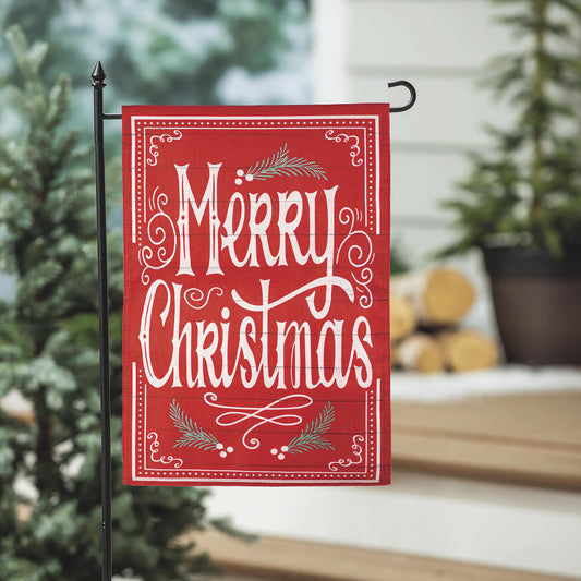 Quaint Merry Christmas Sign Burlap Garden Flag