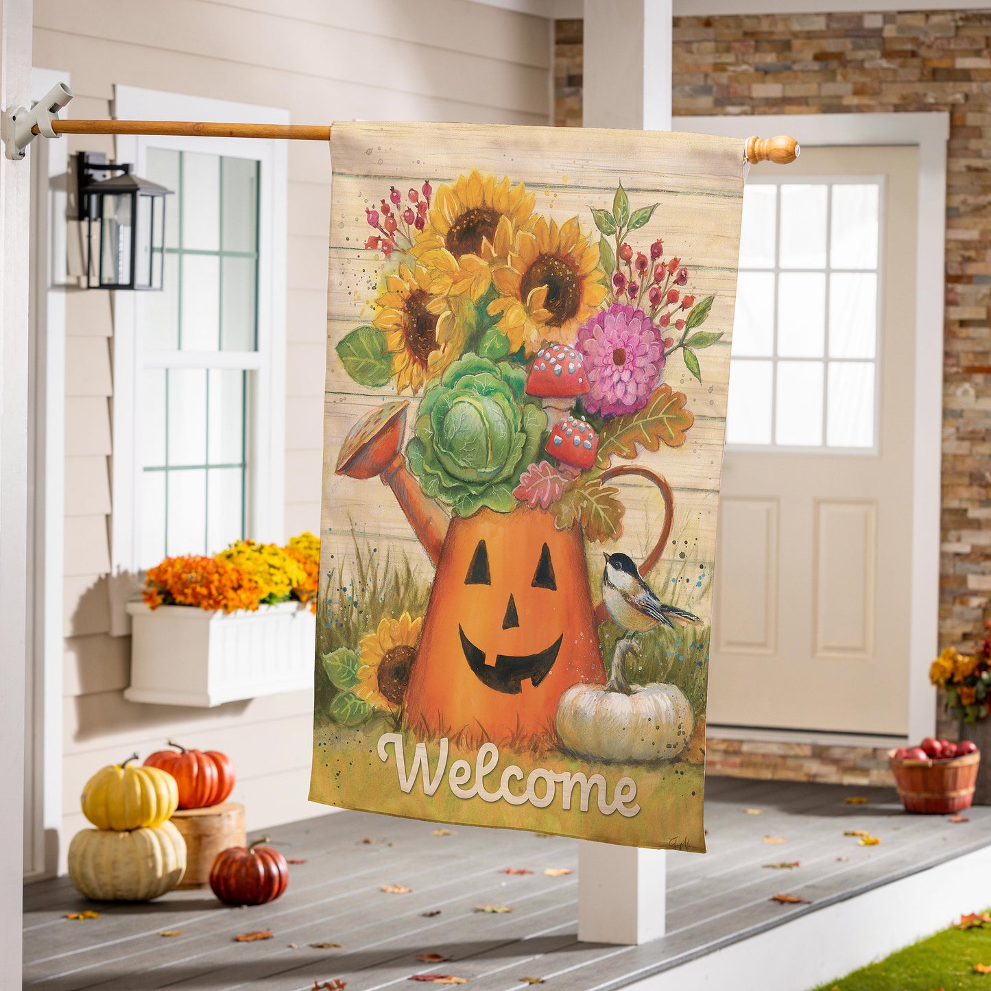 Halloween Watering Can Suede House Flag