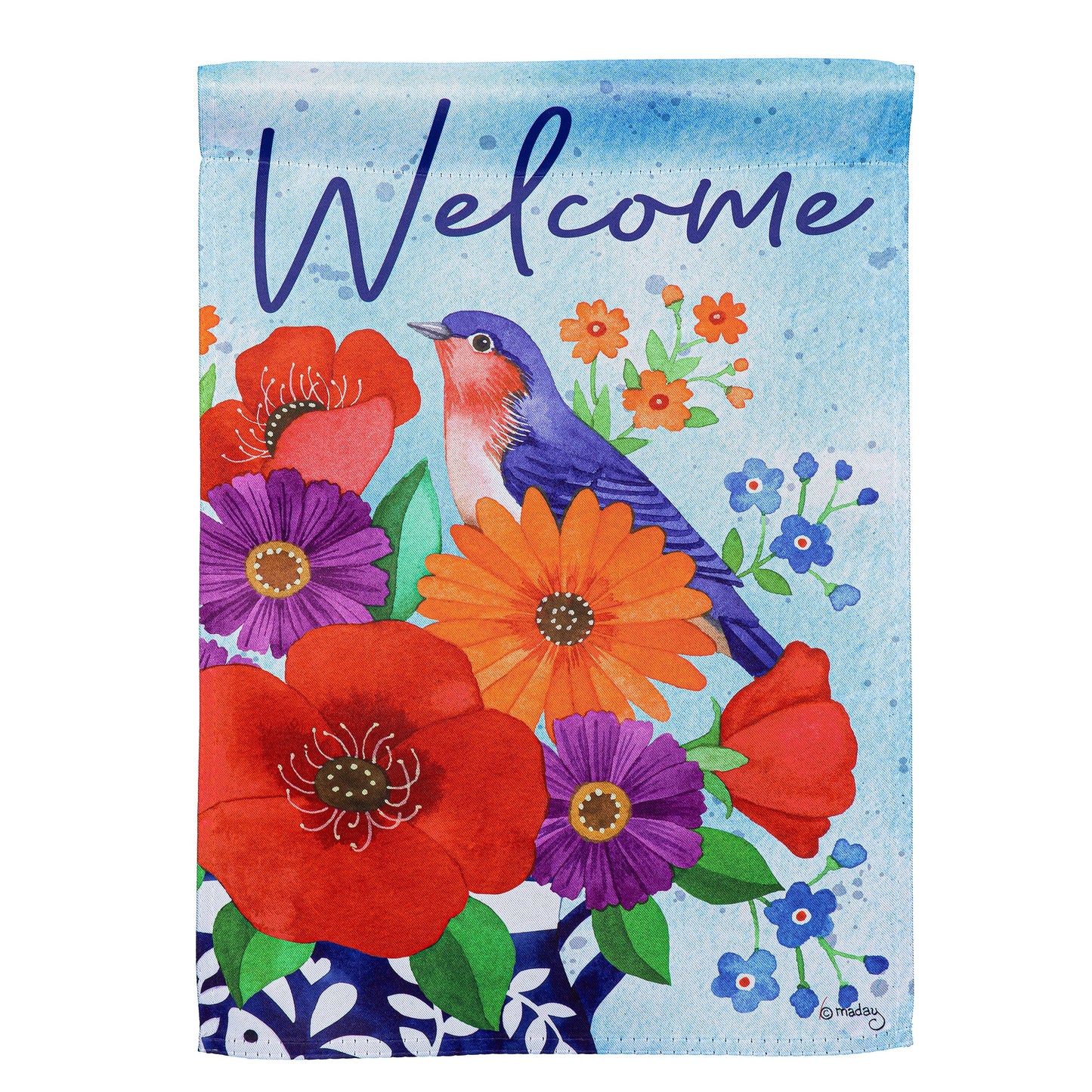Bluebird Blooms Suede Garden Flag