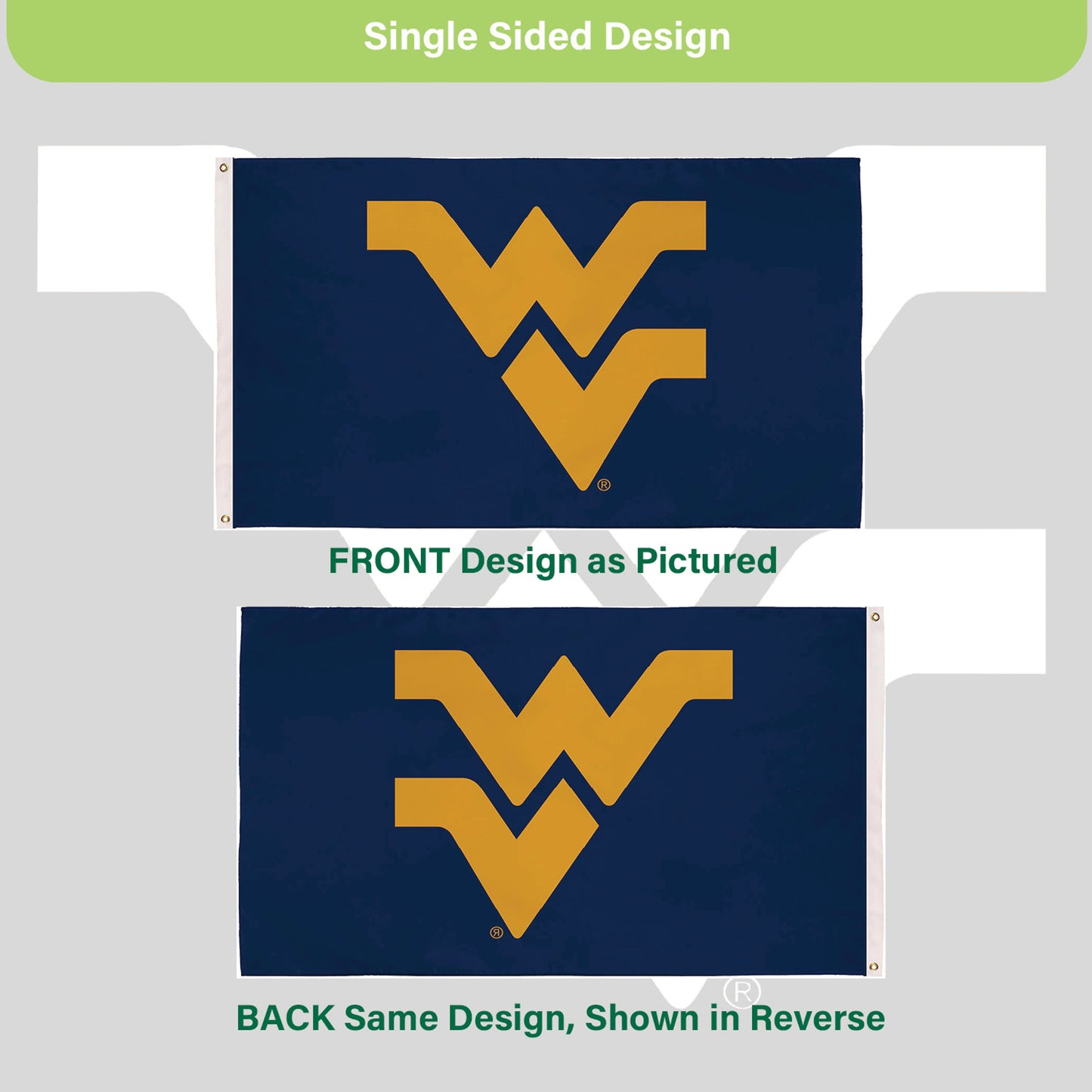 West Virginia University Single Sided Estate Flag with 2 Grommets, 3'x5'
