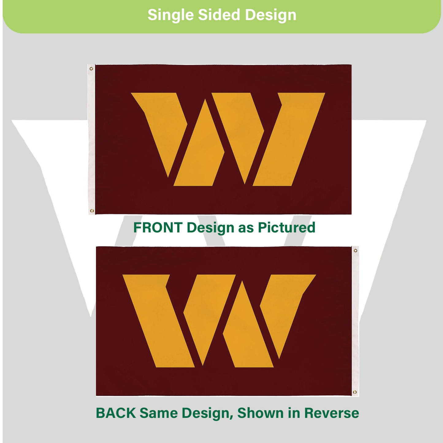 3'x5' Single Sided Flag w/ 2 Grommets, Washington Commanders