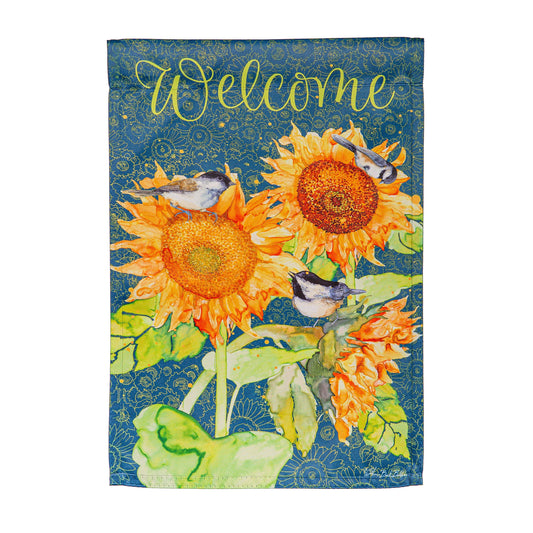 Sunflowers and Birdies Suede Garden Flag