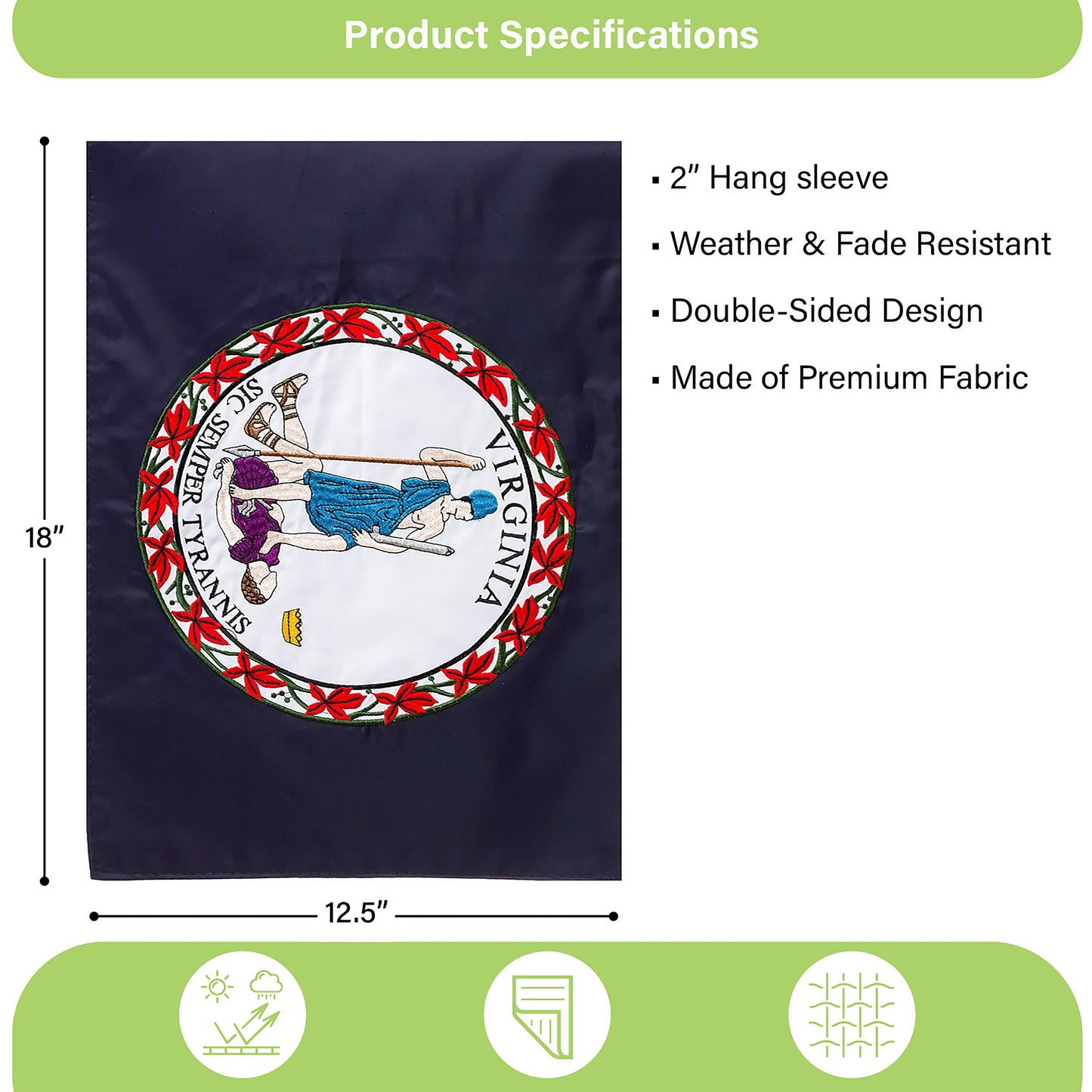 Virginia State Flag Garden Applique Flag