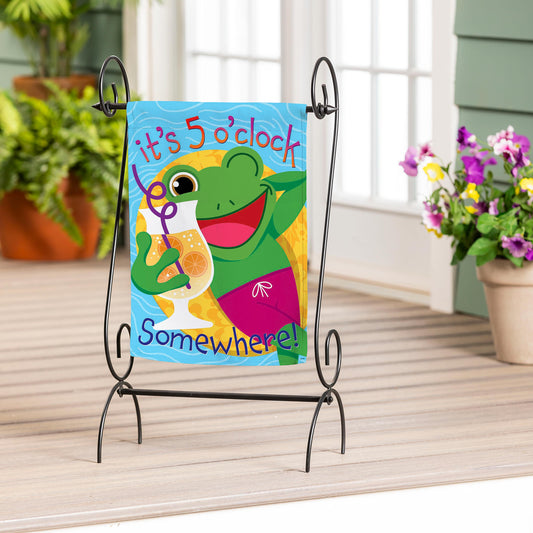 5 o Clock Frog Applique Garden Flag