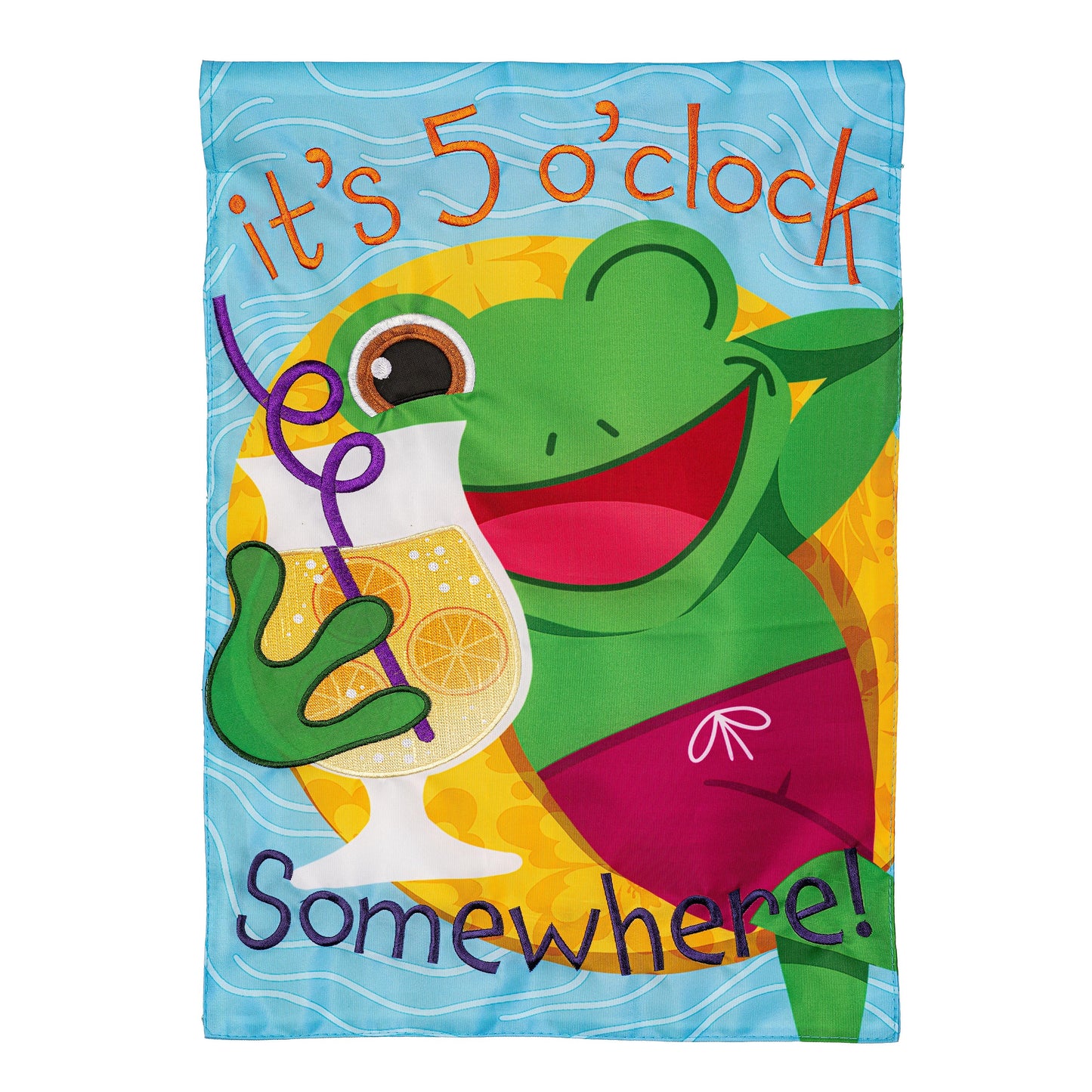 5 o Clock Frog Applique Garden Flag