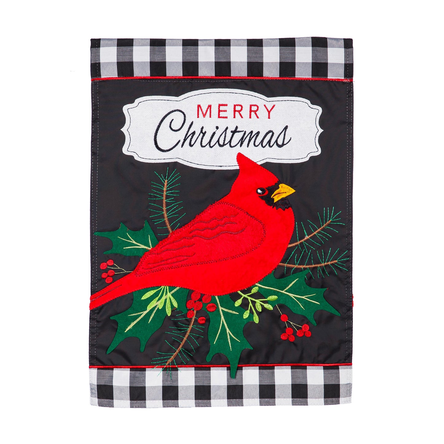 Merry Christmas Cardinal Applique Garden Flag