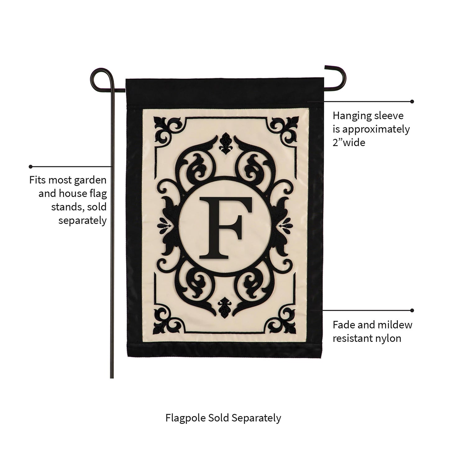 Cambridge Monogram Garden Applique Flag, Letter F