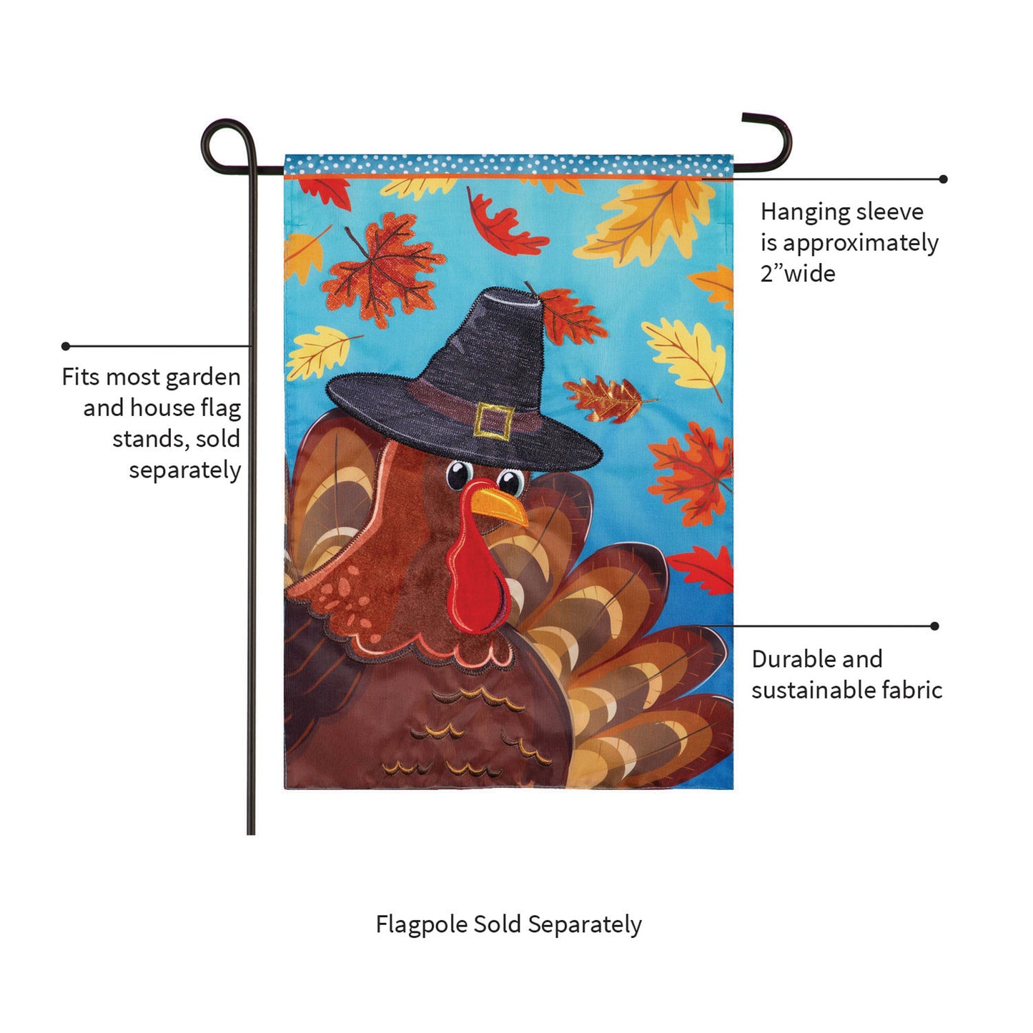 Turkey Time Applique Garden Flag