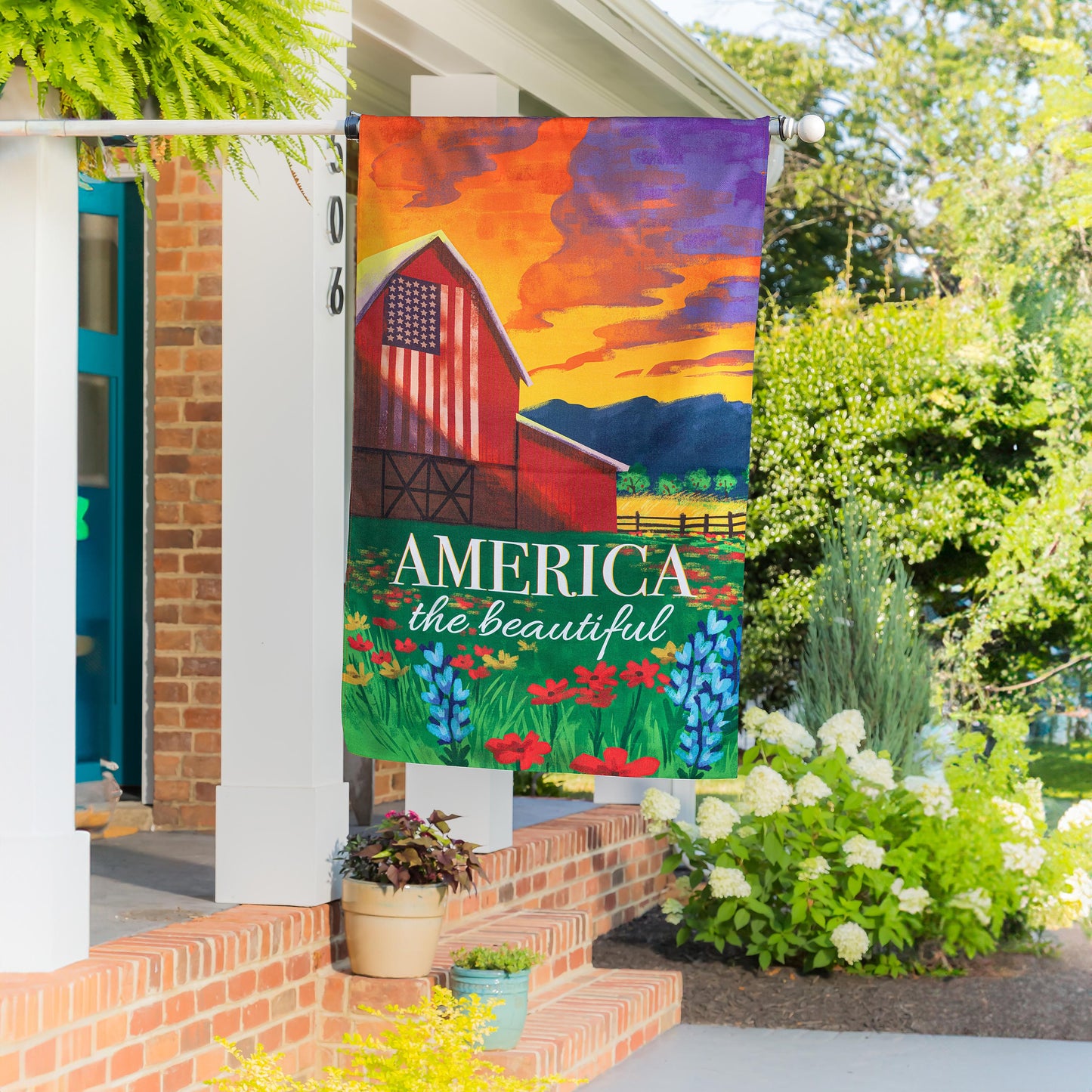 America The Beautiful Burlap House Flag