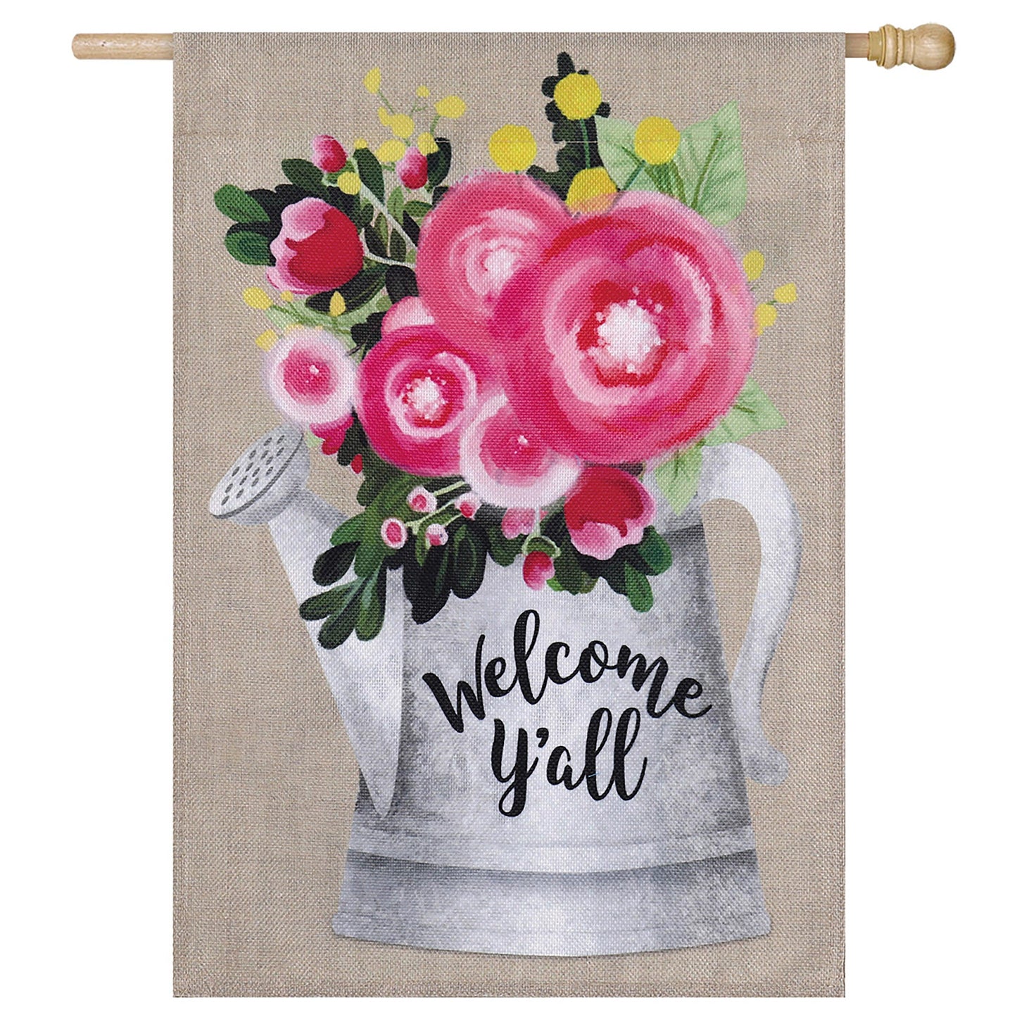 Welcom Y'all Floral Can House Burlap Flag