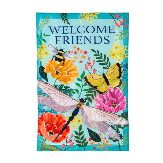 Greenhouse Garden Welcome Friends Applique House Flag