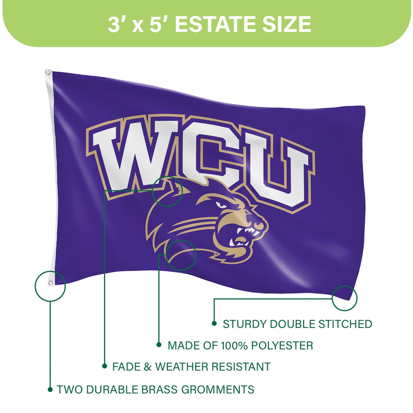 Western Carolina University Single Sided Flag w/ 2 Grommets, 3'x5'