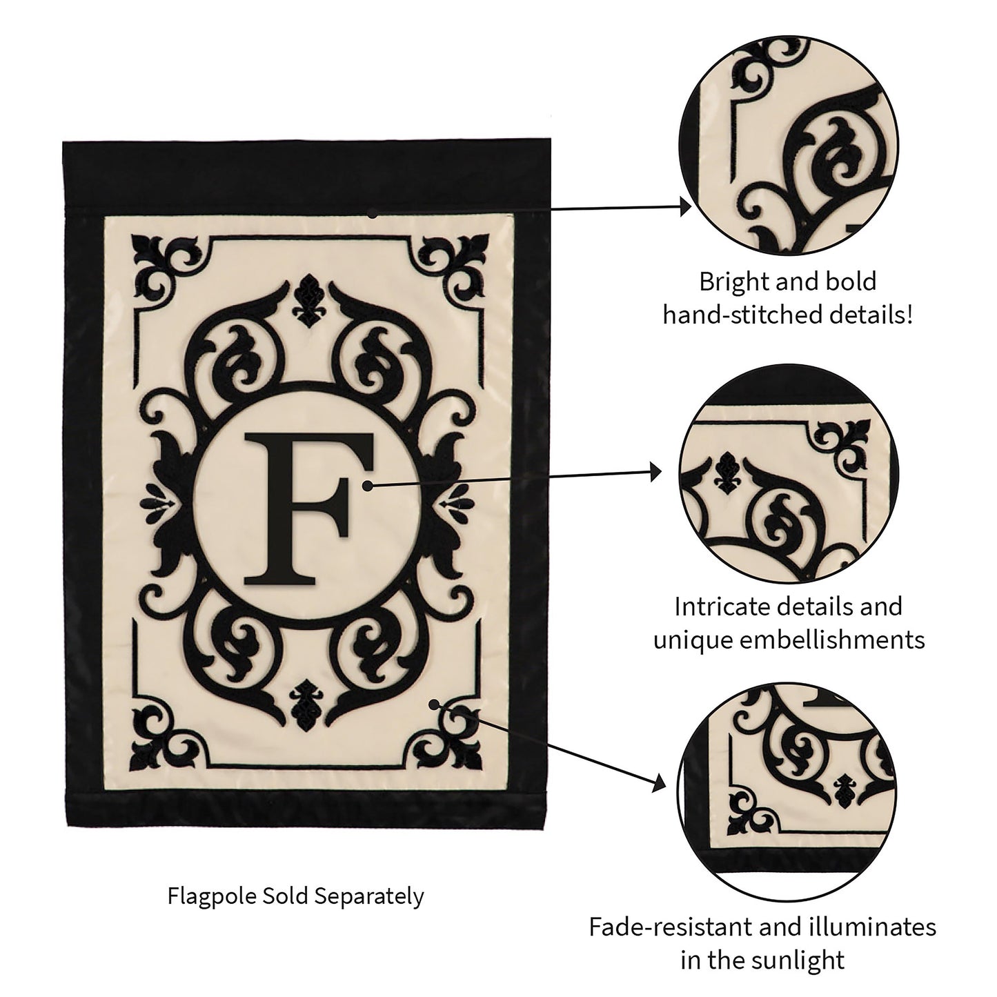 Cambridge Monogram Garden Applique Flag, Letter F