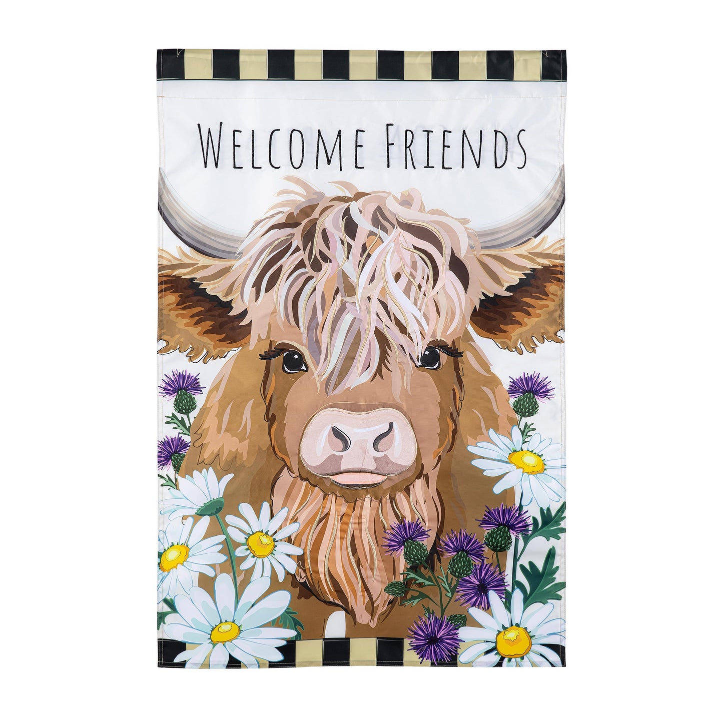 Highland Cow Welcome Friends Applique House Flag