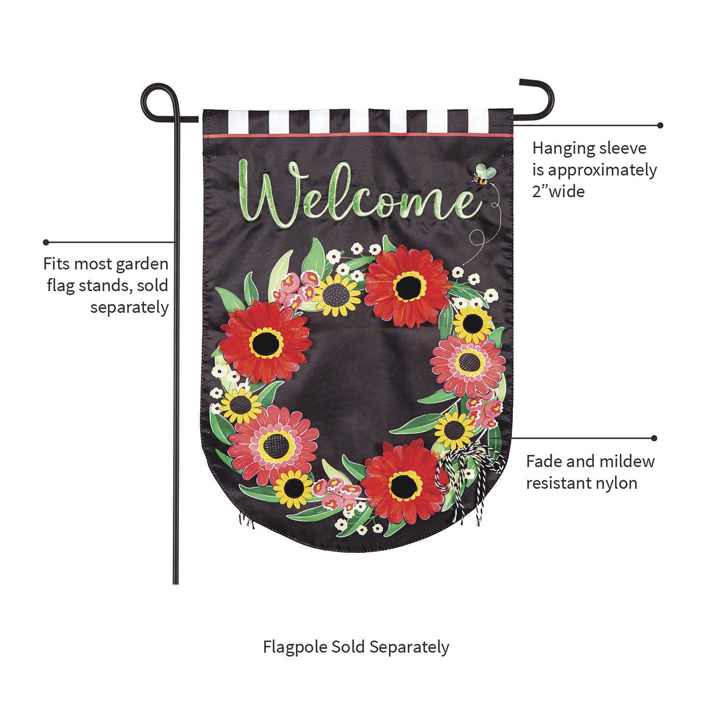 Welcome Wreath Applique Garden Flag