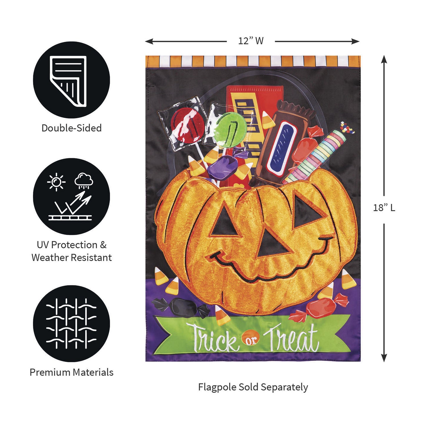 Trick or Treat Halloween Jack O'Lantern Pumpkin Bucket Applique Garden Flag