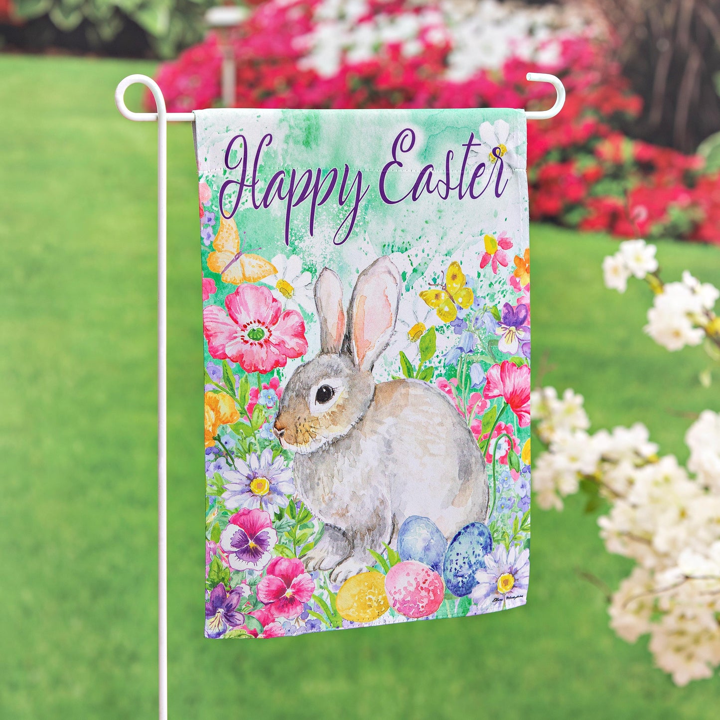 Bunny in the Garden Suede Garden Flag