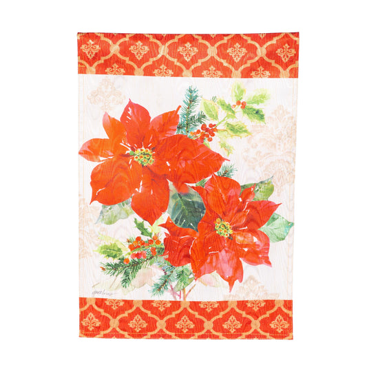 Gilded Pattern Poinsettia Christmas Moire Garden Flag