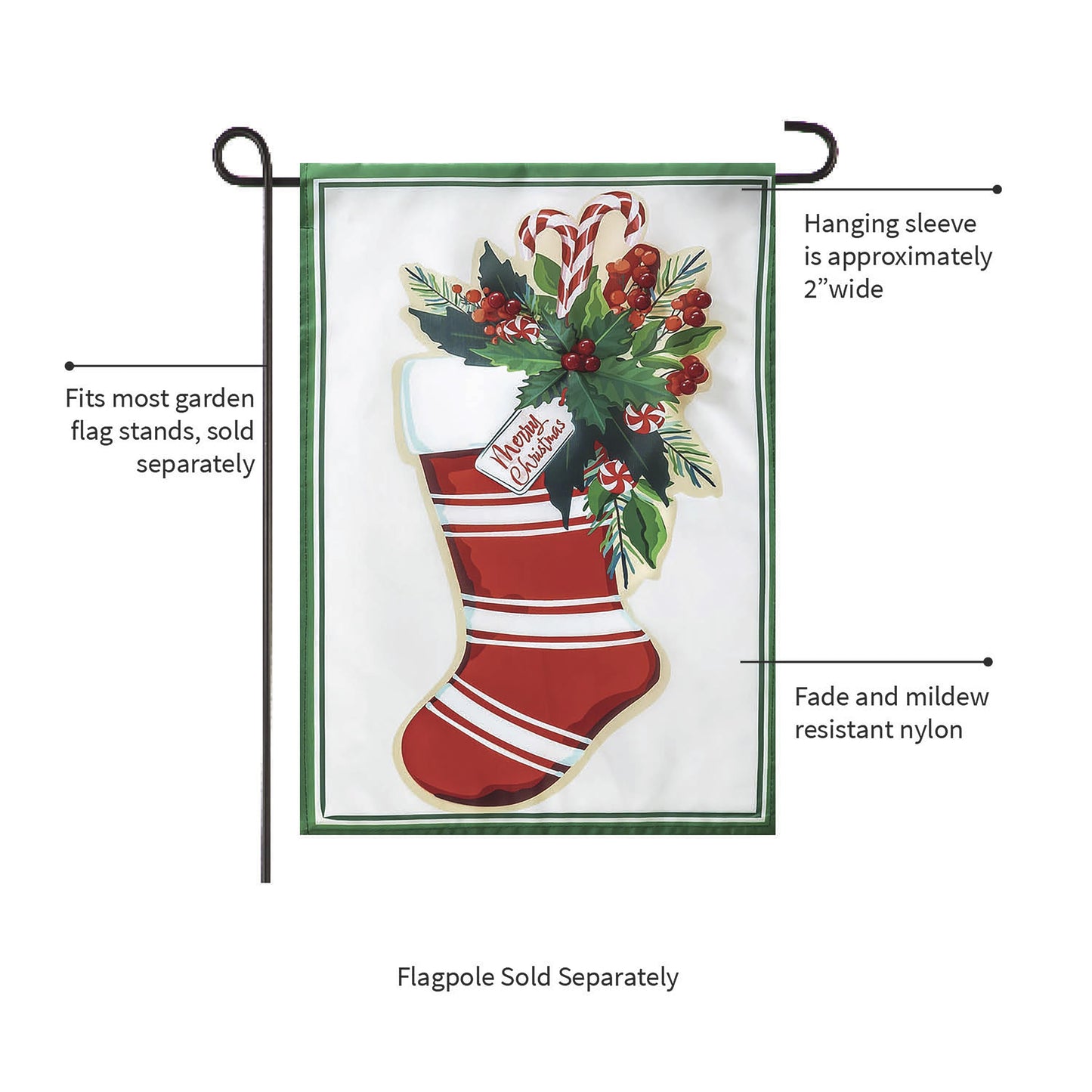 Merry Christmas Stocking Applique Garden Flag
