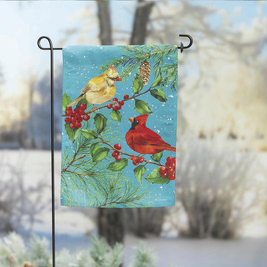 Cardinal Couple Suede Garden Flag
