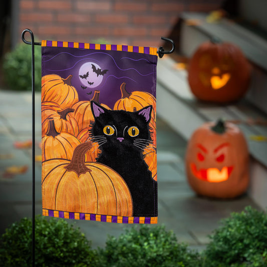 Pumpkin Patch Cat Applique Garden Flag