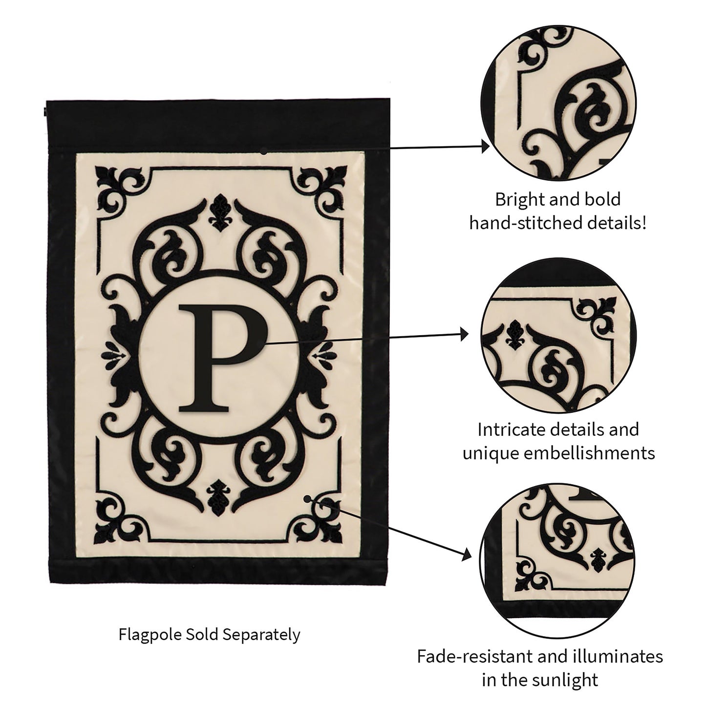 Cambridge Monogram Garden Applique Flag, Letter P