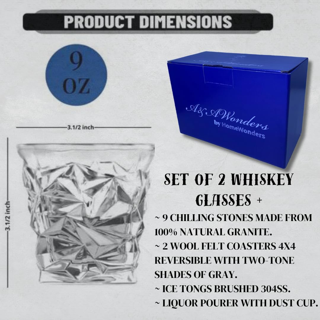 Whiskey Glasses 9oz Premium Scotch Glasses Set of 2 - Old Fashioned Whiskey