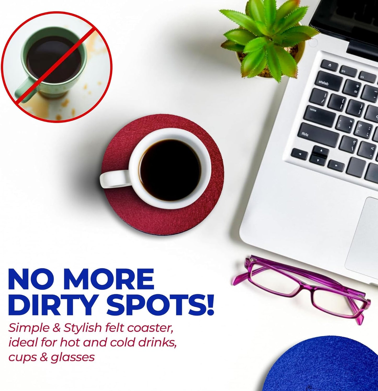 Premium Felt Coasters for Drink, by AA Wonders (Wine Red/Royal Blue)