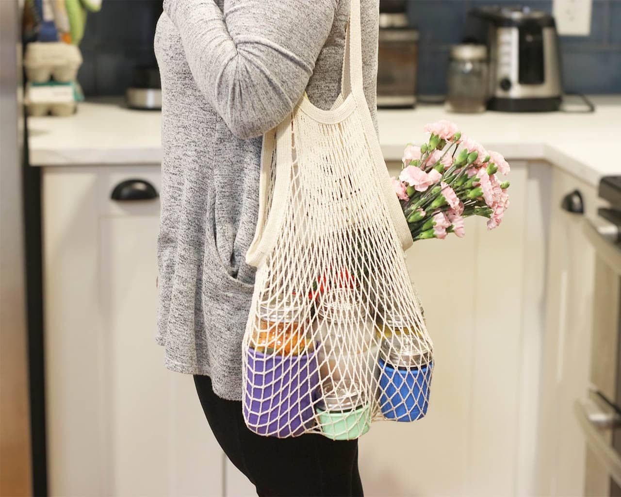 Organic Cotton String Tote Bag with Pocket