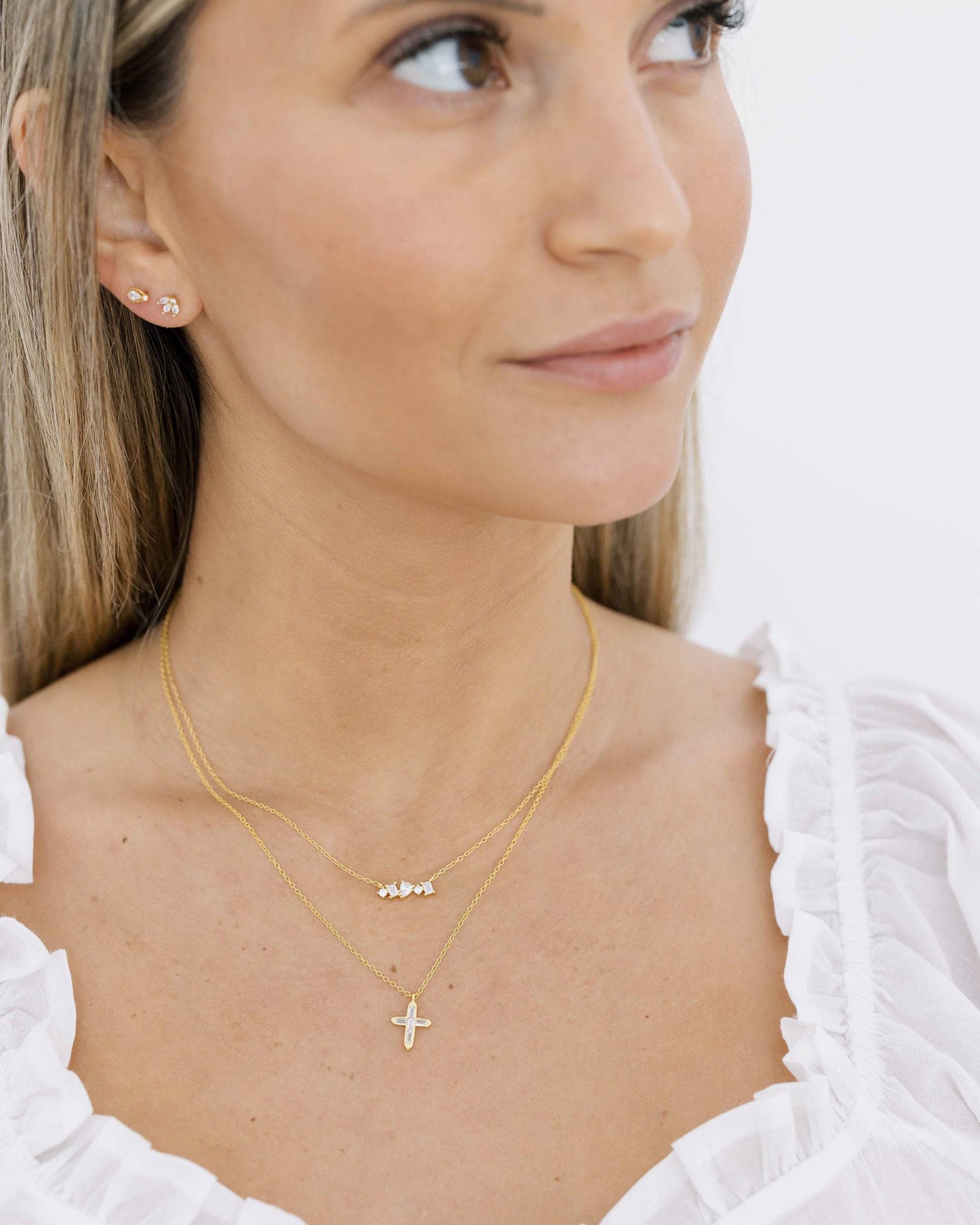 Gold Crystal Cross Necklace