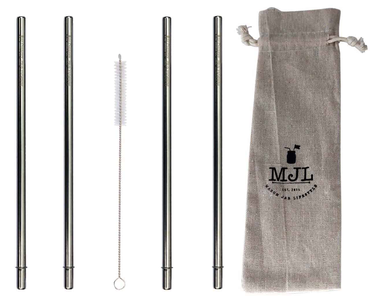 Extra Long Safer Rounded End Stainless Steel Straws for Half Gallon Mason Jars 4 Pack