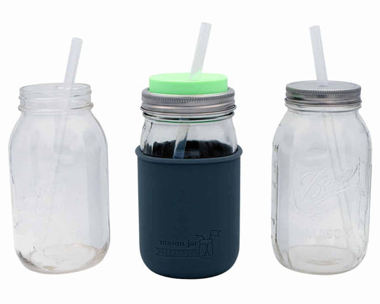 Long Silicone Reusable Straws for Quart or Pint & Half Mason Jars 6 Pack