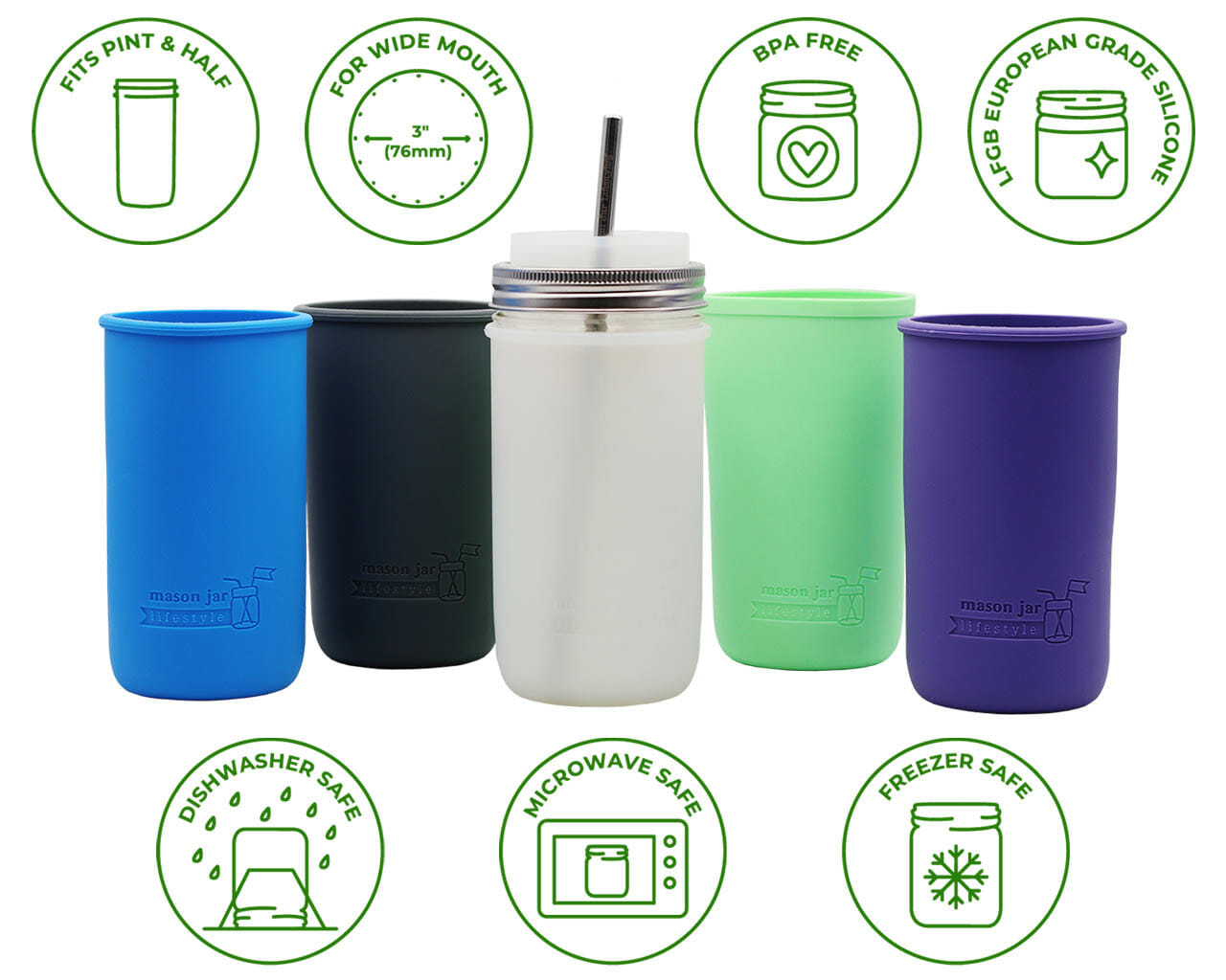Silicone Sleeve for Pint & Half 24oz Ball Mason Jars