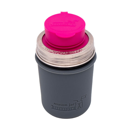 Mason Jar Lifestyle 8oz Half Pint Pop Up Sippy Glass Bottle Half Pint with Silicone Sleeve