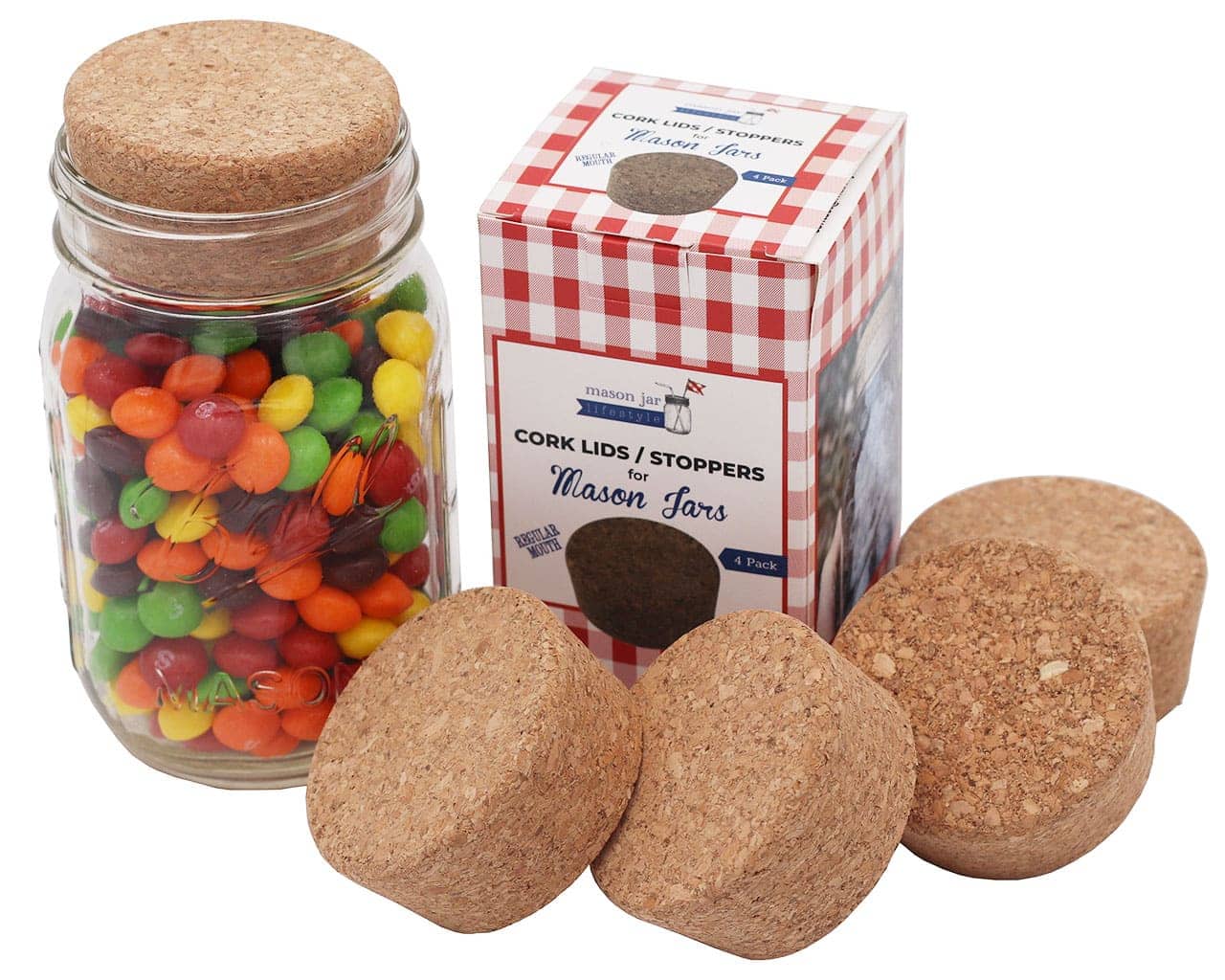 Cork Lid / Stopper for Mason Jars 4 Pack