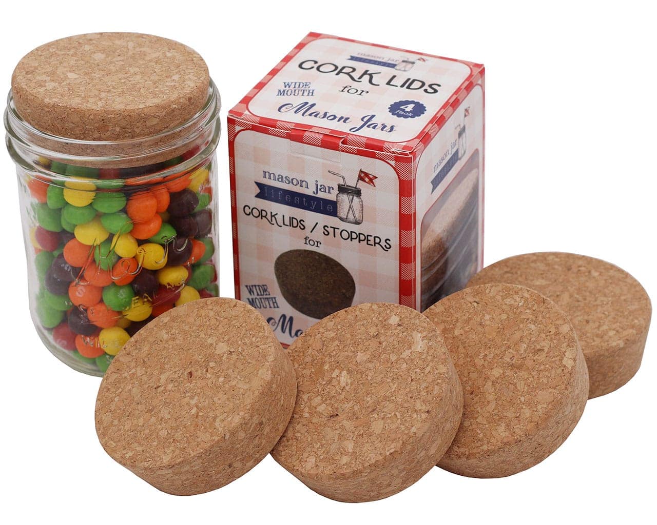 Cork Lid / Stopper for Mason Jars 4 Pack