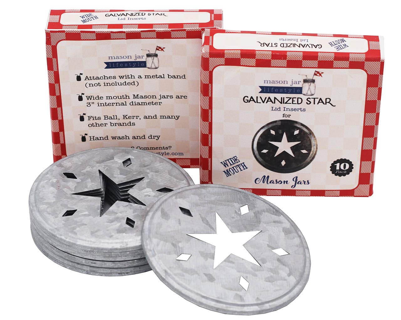 Star Cutout Galvanized Metal Lid Inserts for Mason Jars 10 Pack