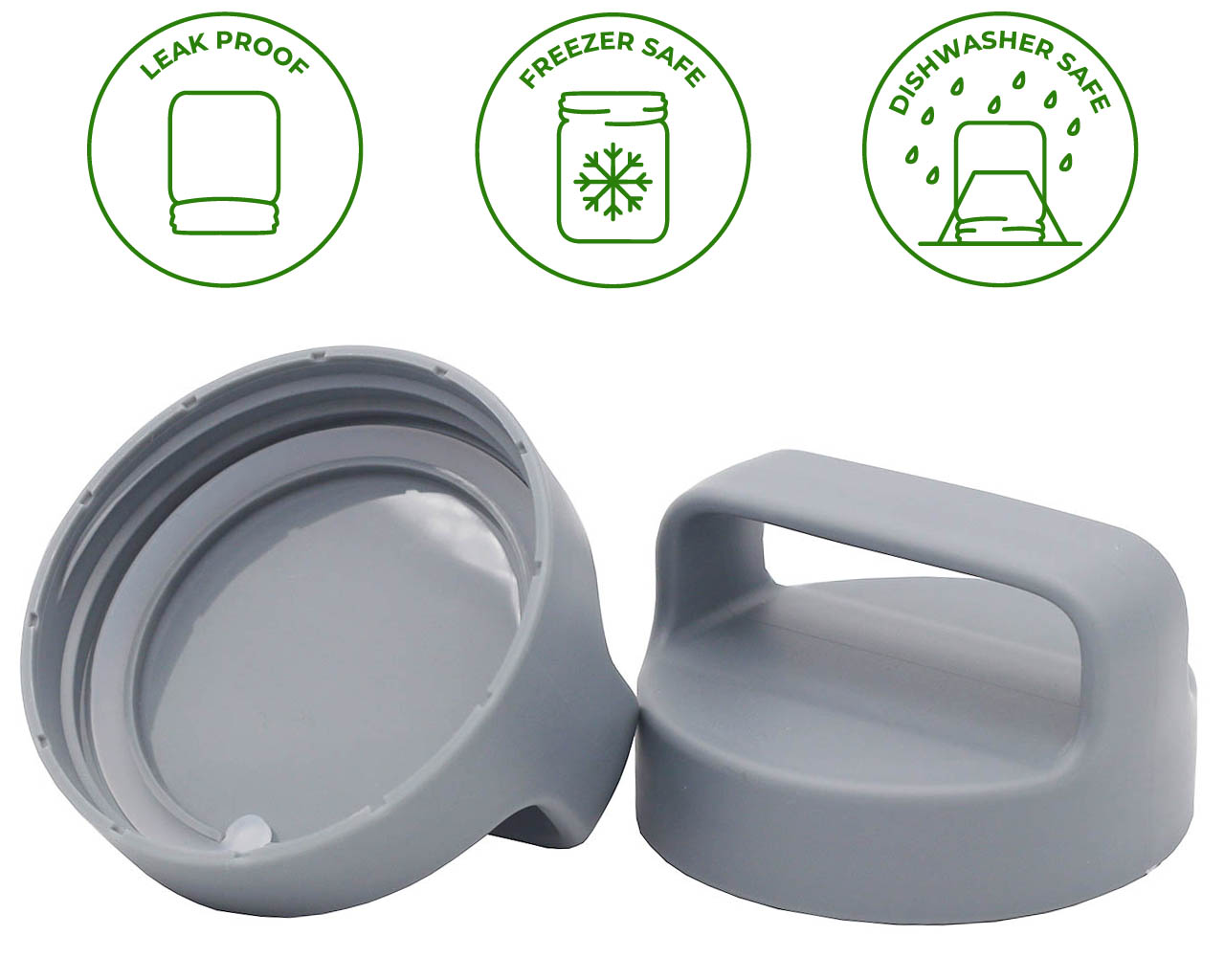 Gray Plastic Handle/Canister Lids for Regular Mouth Mason Jars 4 Pack