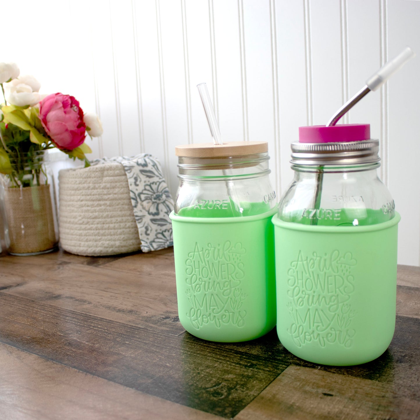 "April Showers" *Limited Edition* Engraved Mint Green Quart Sleeve