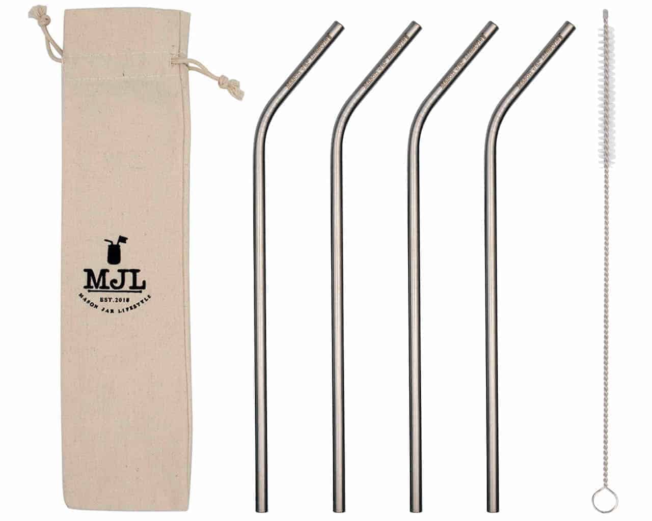 Long Thin Bent Stainless Steel Straw for Quart Mason Jars