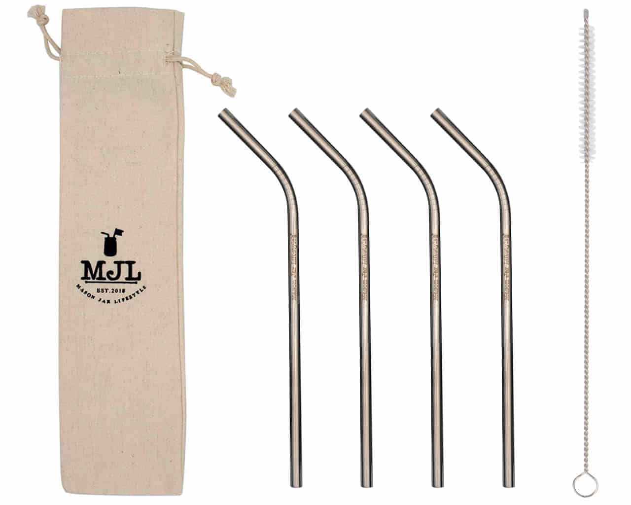 Medium Thin Bent Stainless Steel Straw for Pint Mason Jars