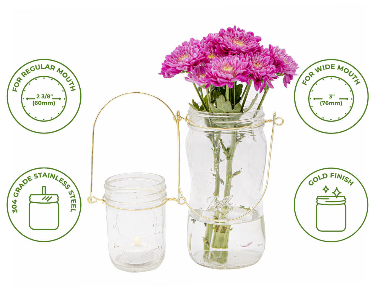 Gold Wire Handles for Mason Jars 6 Pack